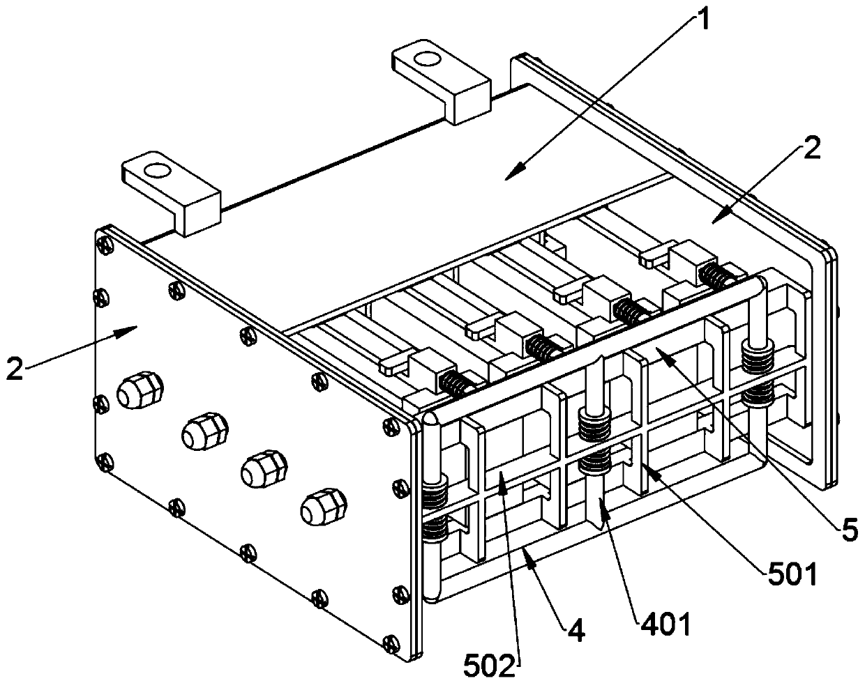 Novel lithium battery receiving box device capable of achieving automatic monitoring and cooling