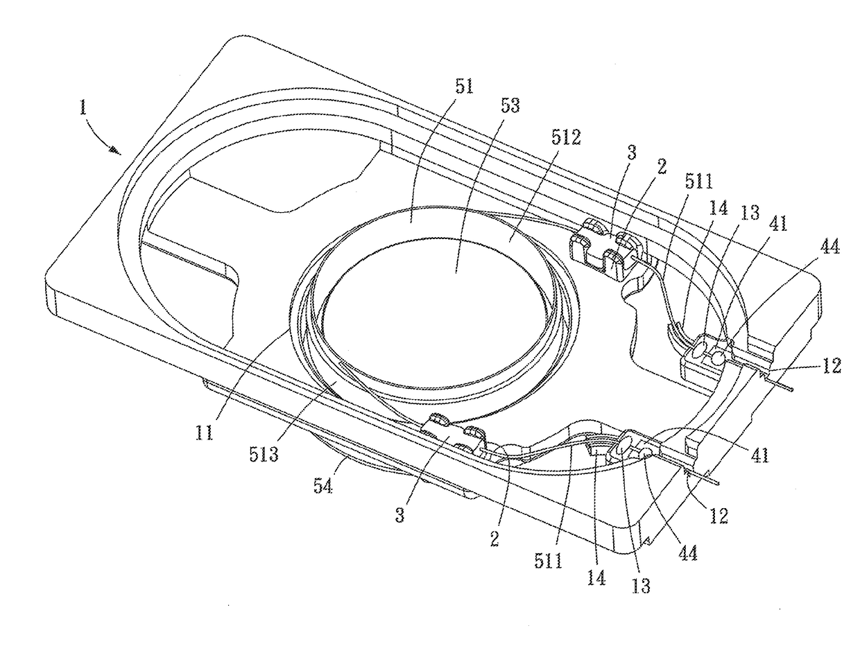 Support frame for thin mini speaker structure and method of assembling lead wires to support frame of thin mini speaker structure