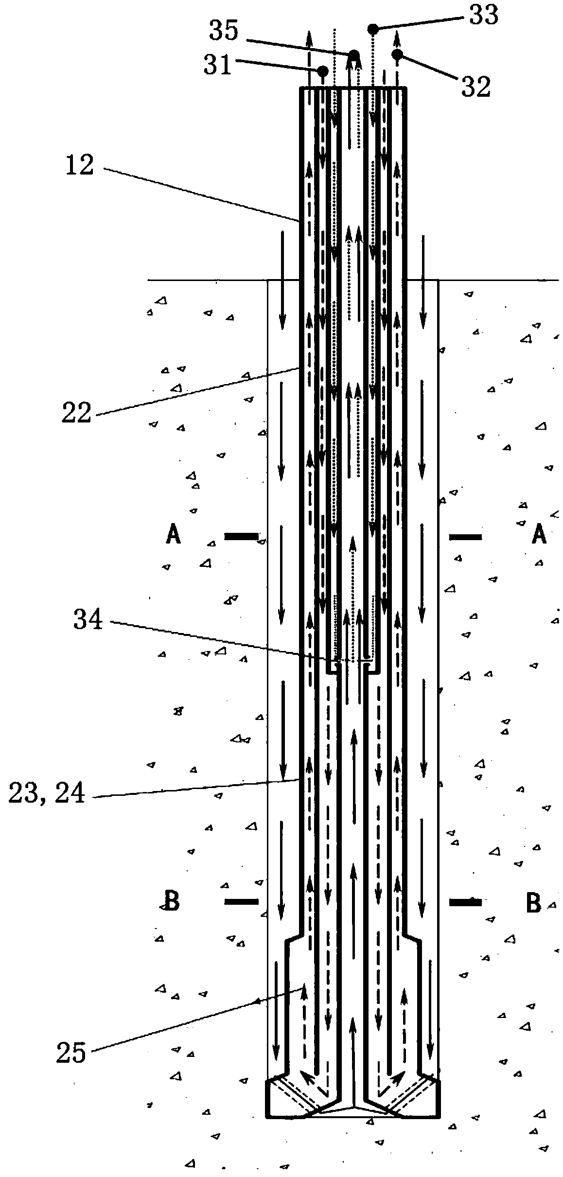 Drilling system with multiple circular flow channels for large-scale borehole hard rock drilling and drilling process