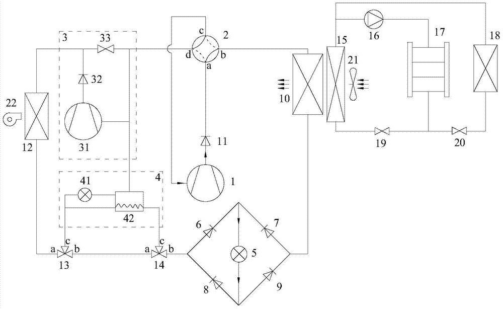 Electric vehicle waste heat utilization variable-frequency thermal pump air conditioning system and method thereof