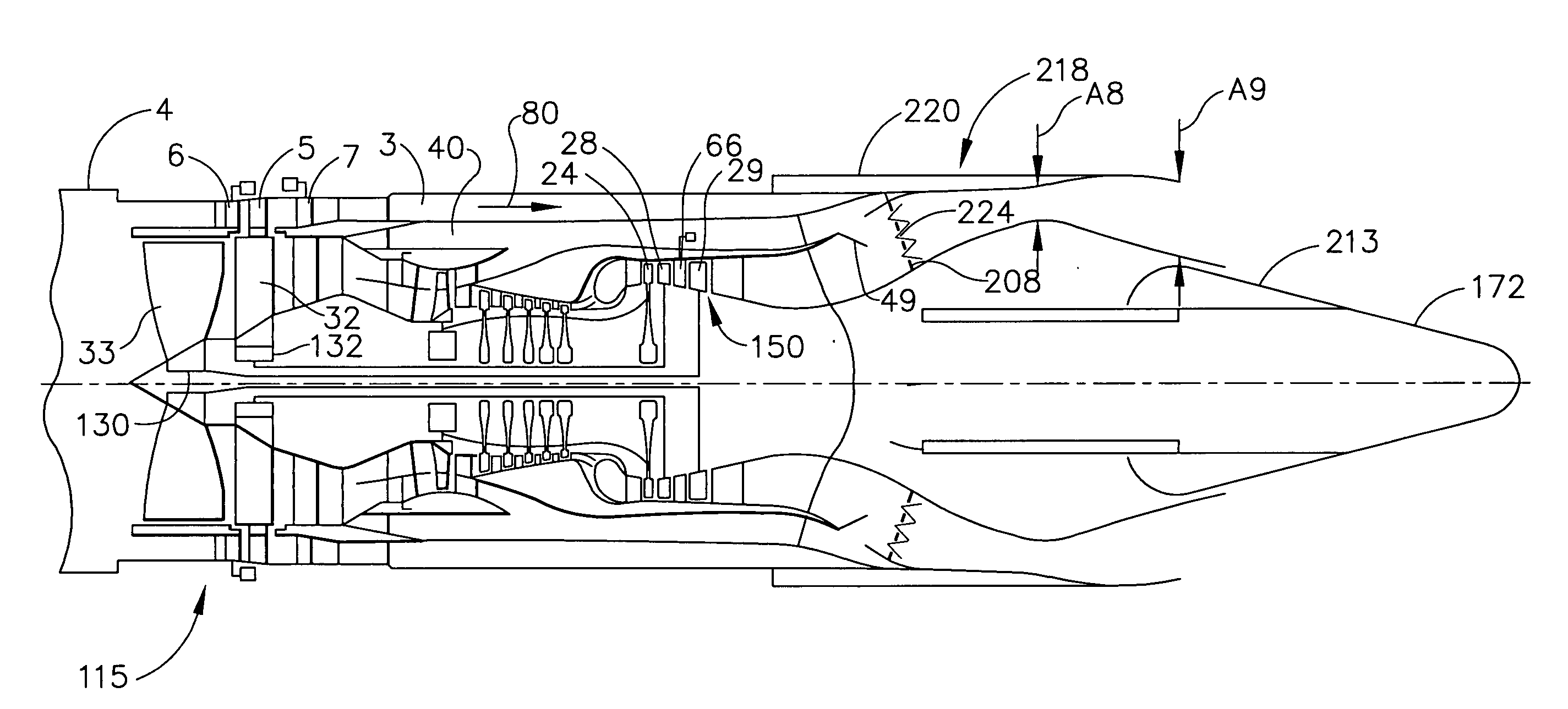 Flade gas turbine engine with fixed geometry inlet