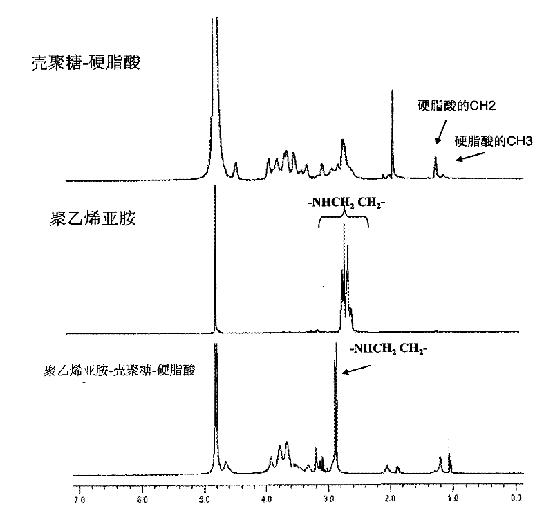 Polyethyleneimine-chitosan-octadecanoic acid grafting, preparation and application