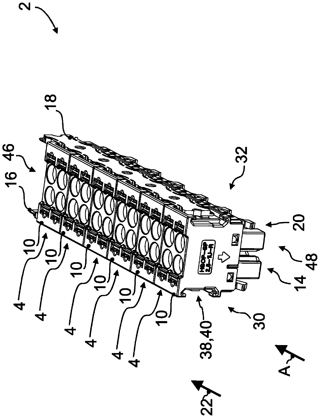 Modular connection block with a plurality of connection modules for an electronic component