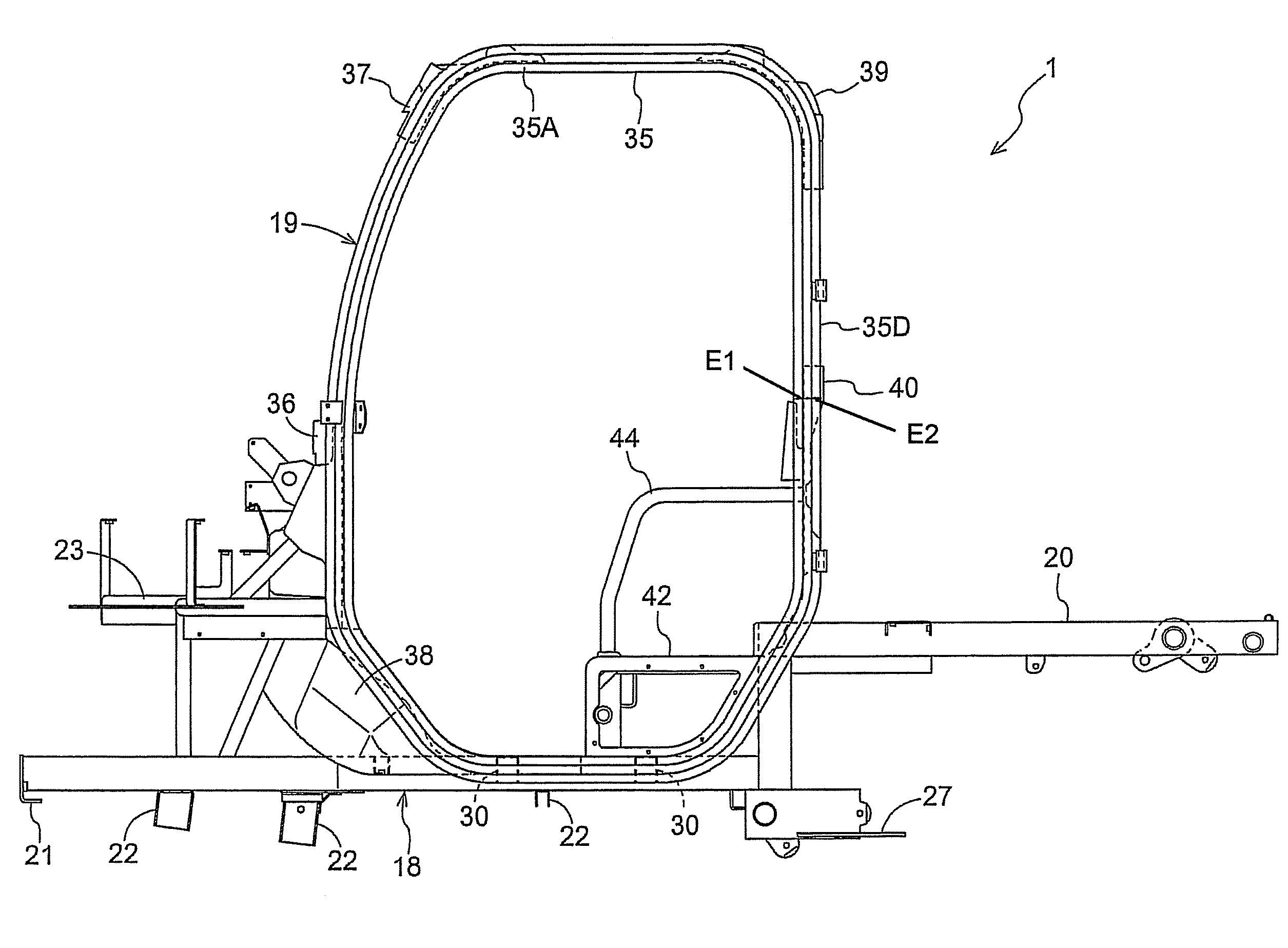 Vehicle frame for work vehicle and method for manufacturing same