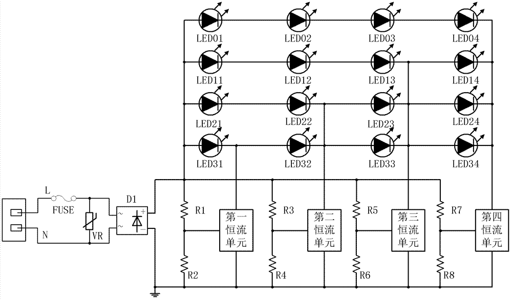 Light emitting diode (LED) luminous device directly driven in constant current by alternating current