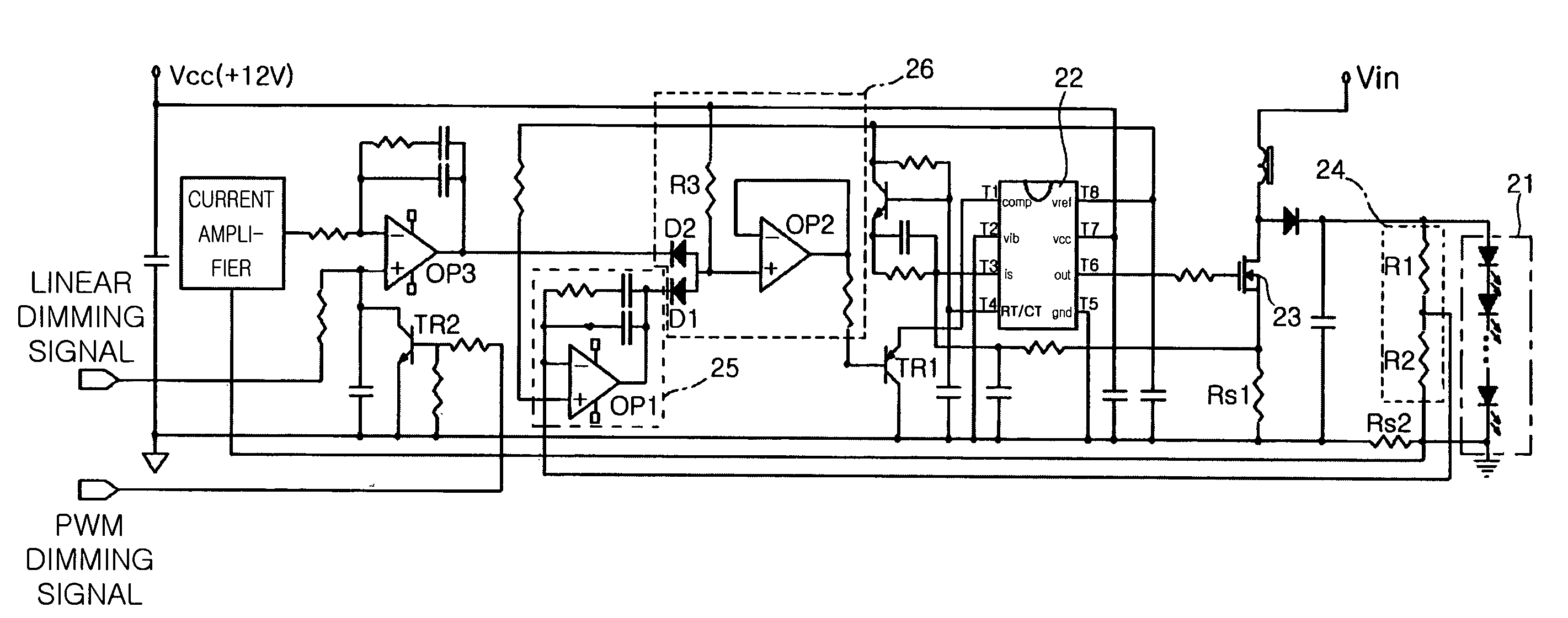 LED driving device of overvoltage protection and duty control