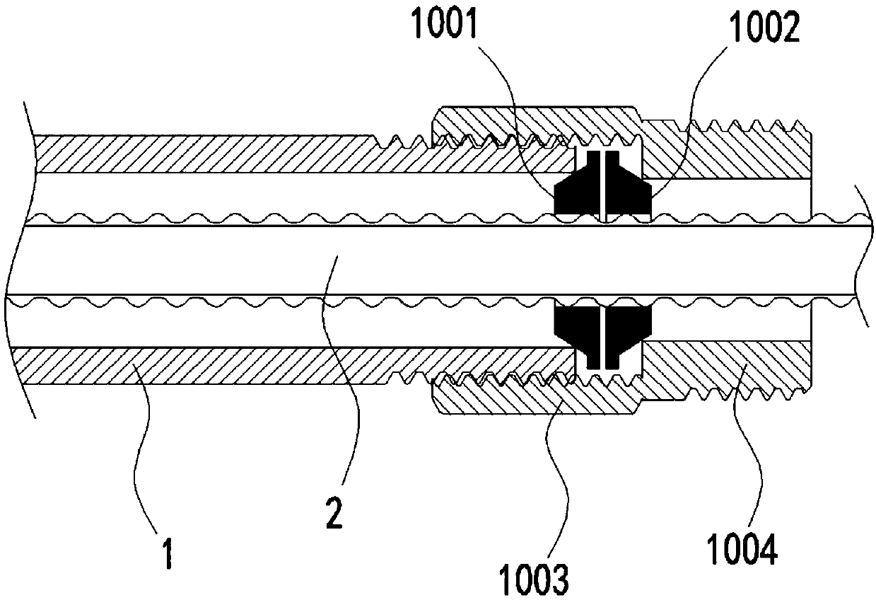 Heat exchange two-layer pipe sealing structure and installing fixture and method thereof