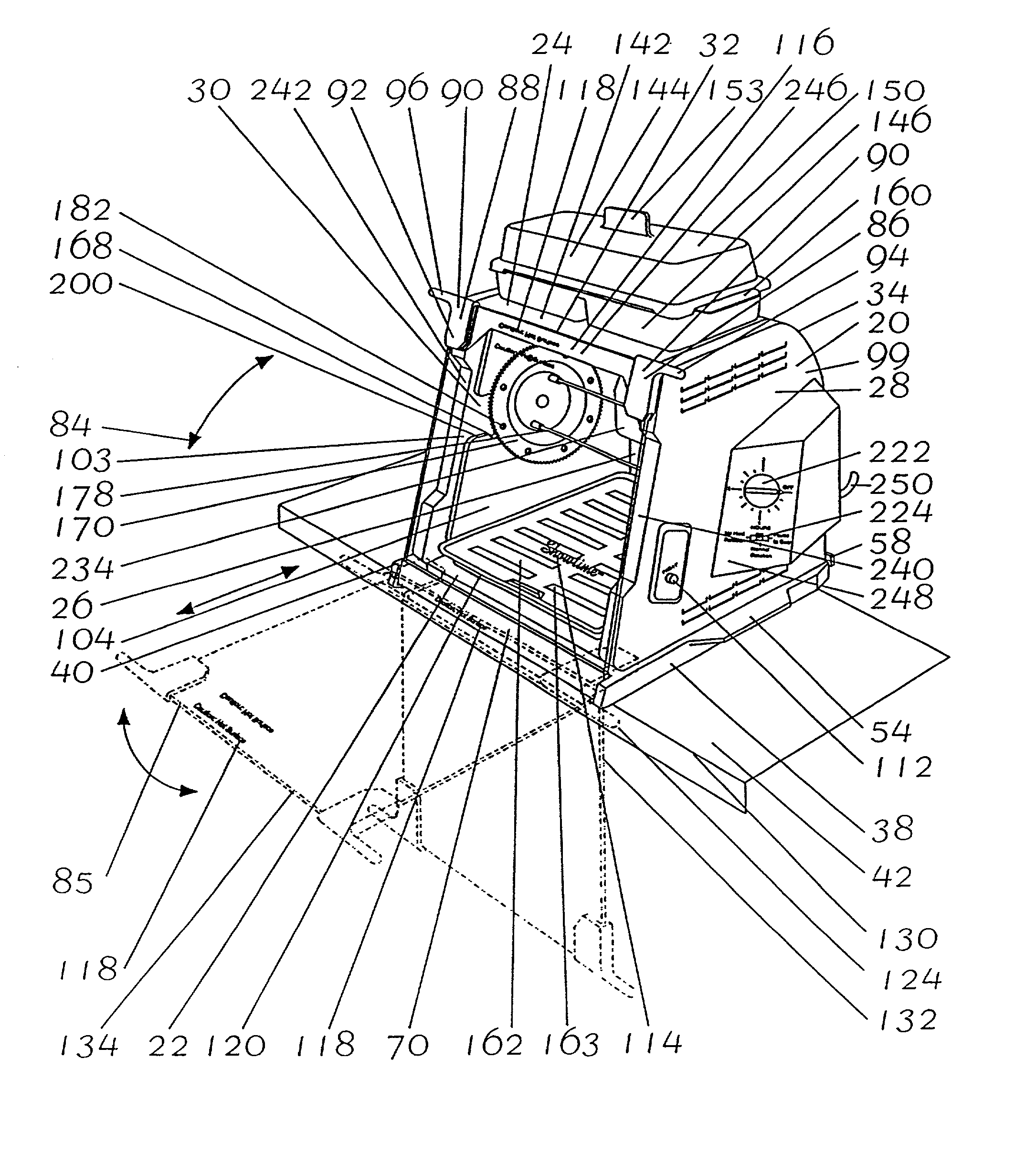 Horizontal spit rotisserie cooking device