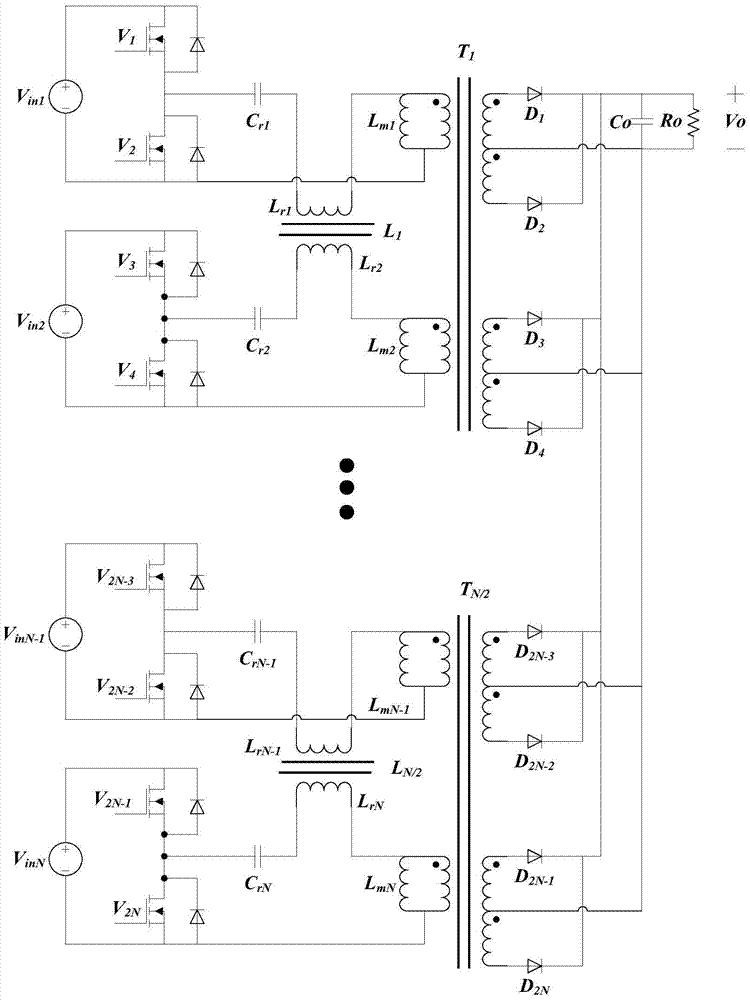 DC multi-input single-output resonant converter and control method thereof