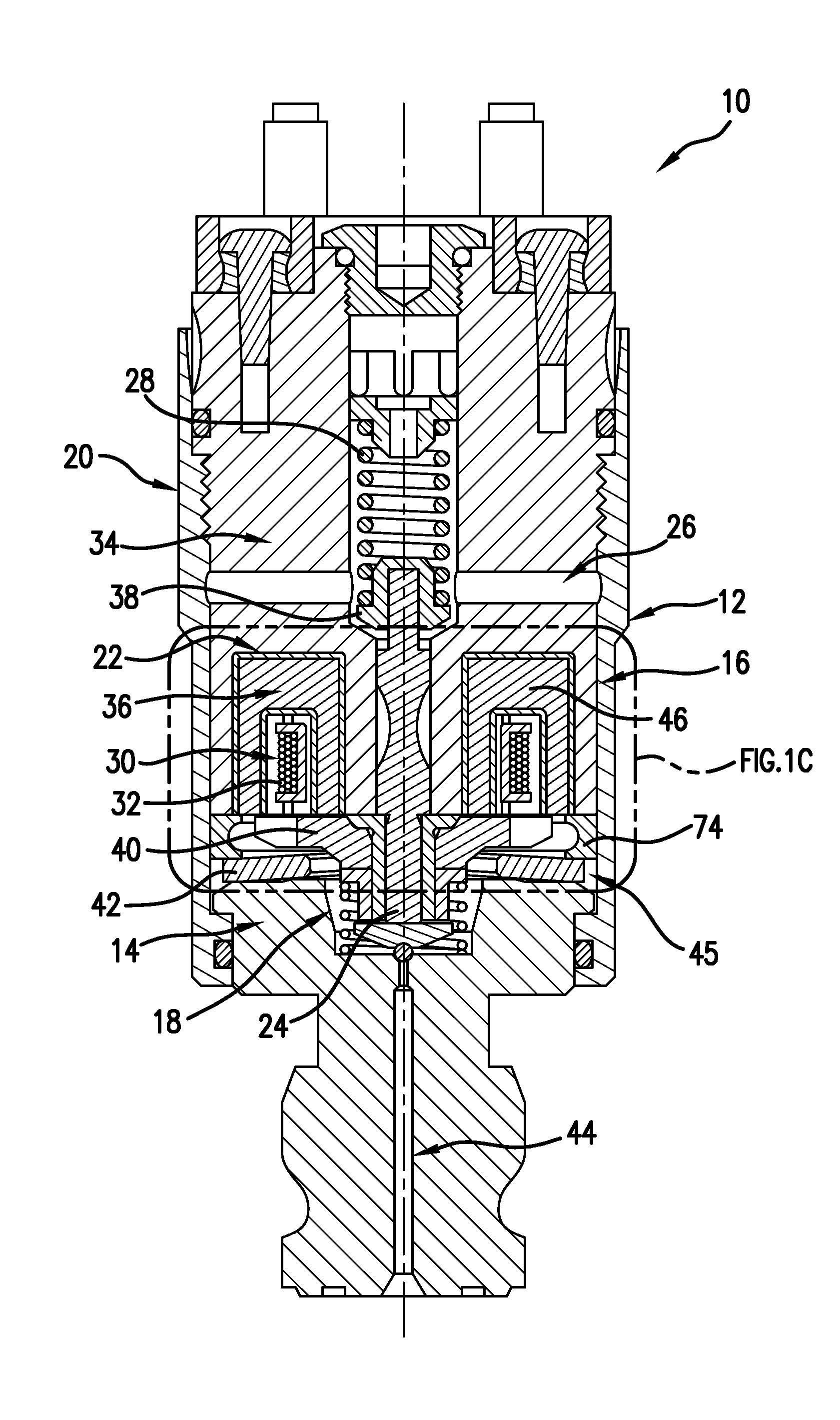 Solenoid actuated flow control valve including stator core plated with non-ferrous material