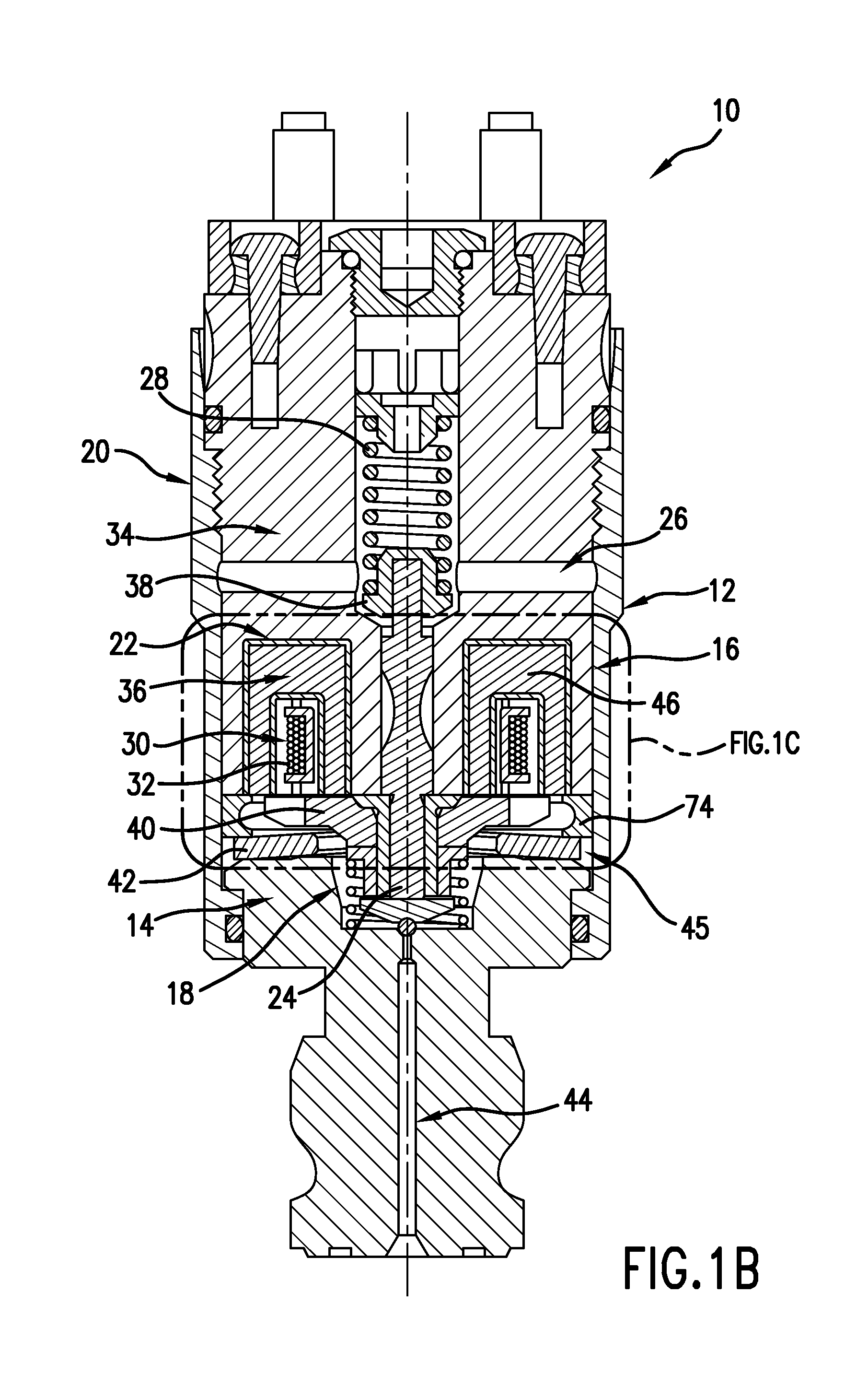 Solenoid actuated flow control valve including stator core plated with non-ferrous material