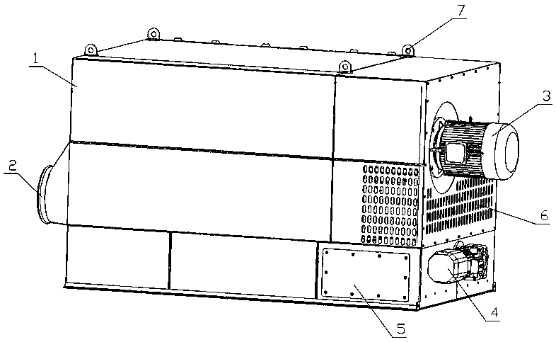 A horizontal dust collector for grain storage and transportation equipment