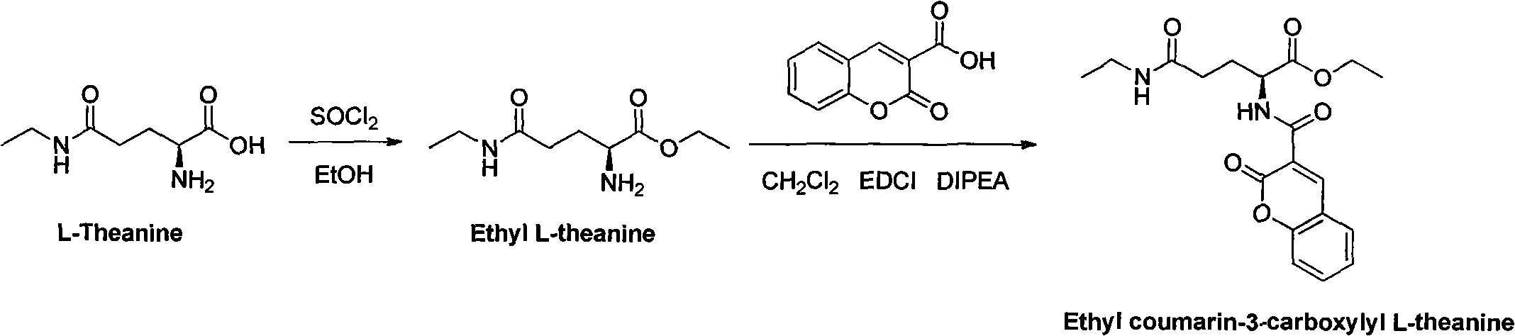 Application of ethyl coumarin-3-carboxylyl L-theanine and the like in preparation of product used for preventing and treating disease such as cancers