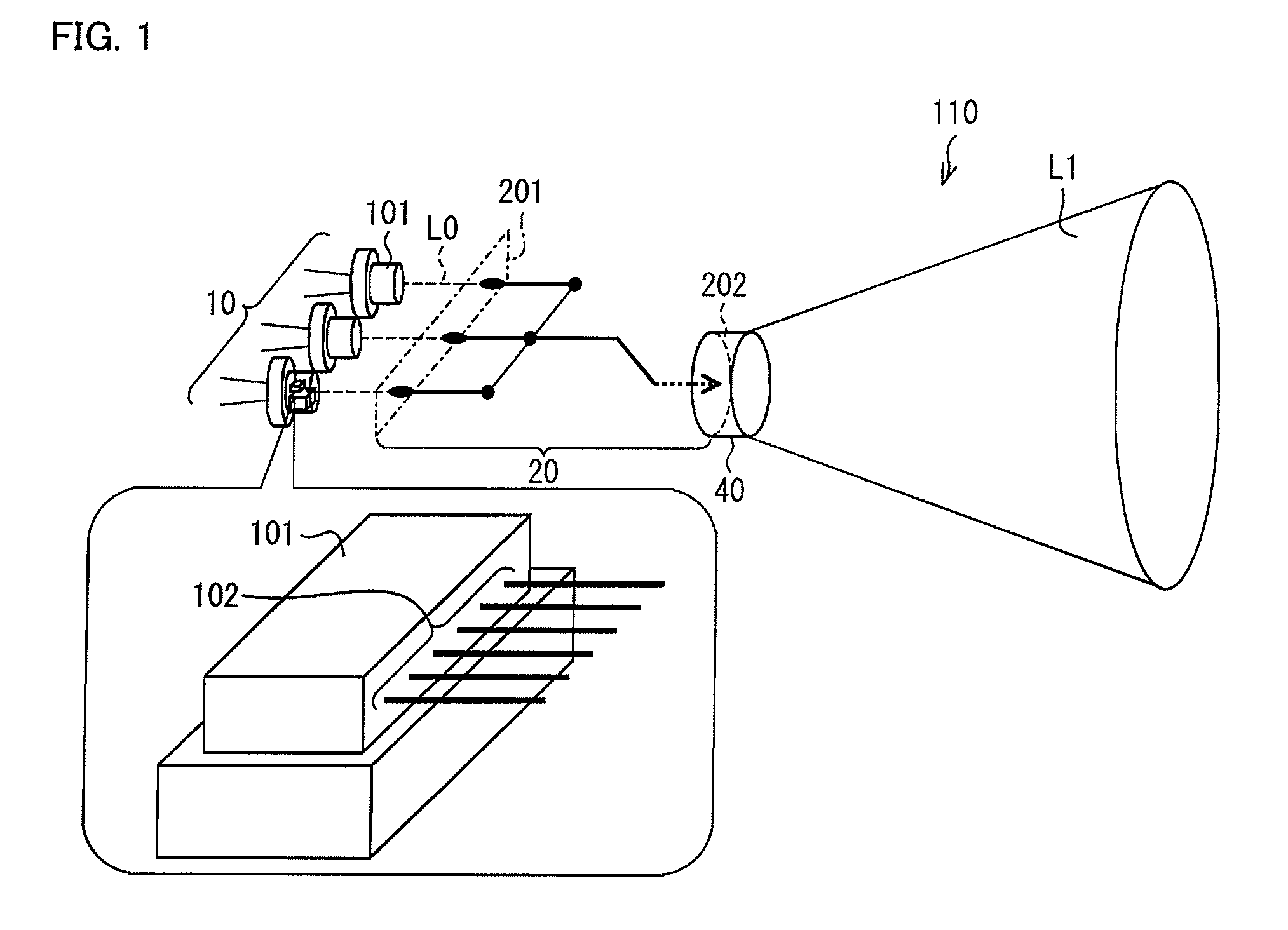 Light emitting device, with light guide member having smaller exit section, and illuminating device, and vehicle headlight including the same