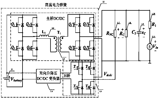 Buck-boost isolation type DC/DC circuit-based DC power spring topology and control method thereof