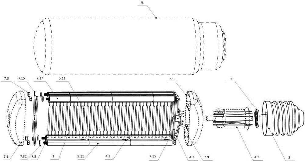 LED filament lamp bulb with arc-shaped thermal radiation supports and application of LED filament lamp bulb