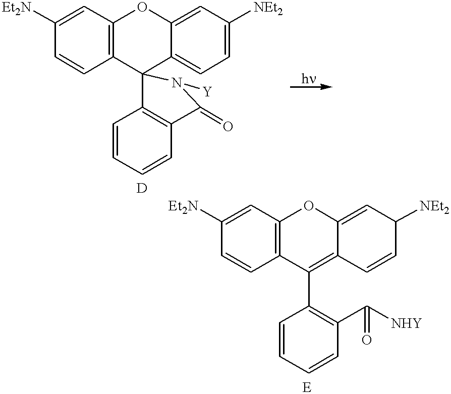 Photo-chemical generation of stable fluorescent derivatives of rhodamine B