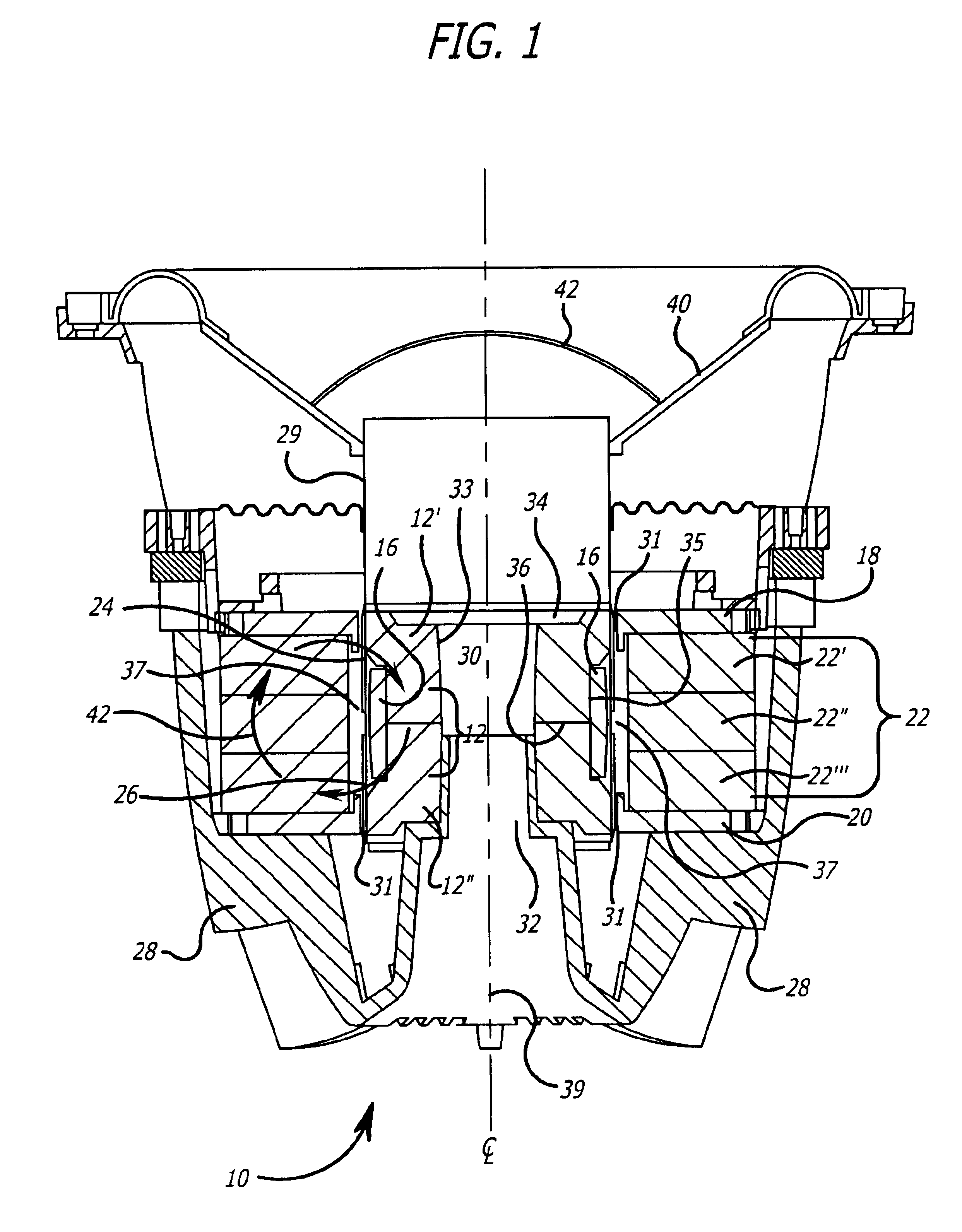 Electromagnetic motor with flux stabilization ring, saturation tips, and radiator