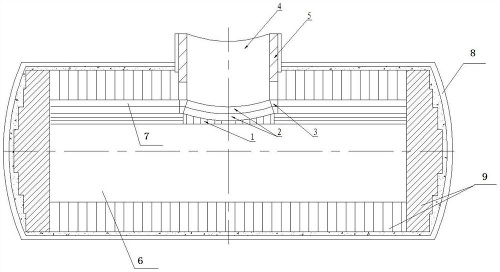 Lining building structure for horizontal converter mouth area