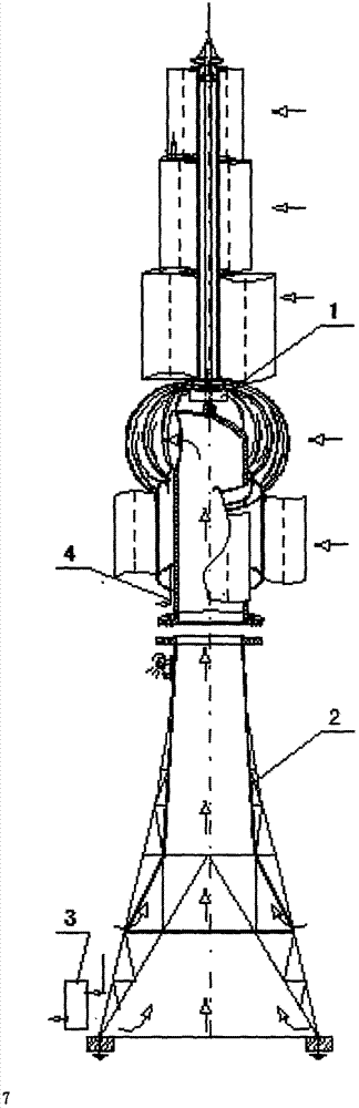 Wind turbines with tower-shaped center point lightning protection