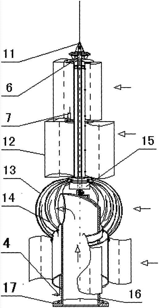 Wind turbines with tower-shaped center point lightning protection