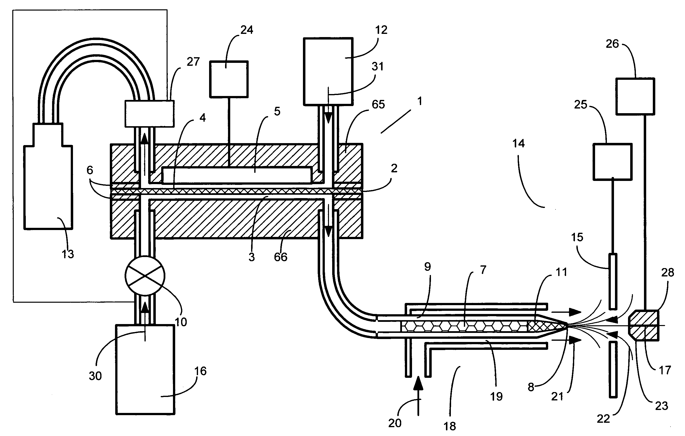 Sample component trapping, release, and separation with membrane assemblies interfaced to electrospray mass spectrometry