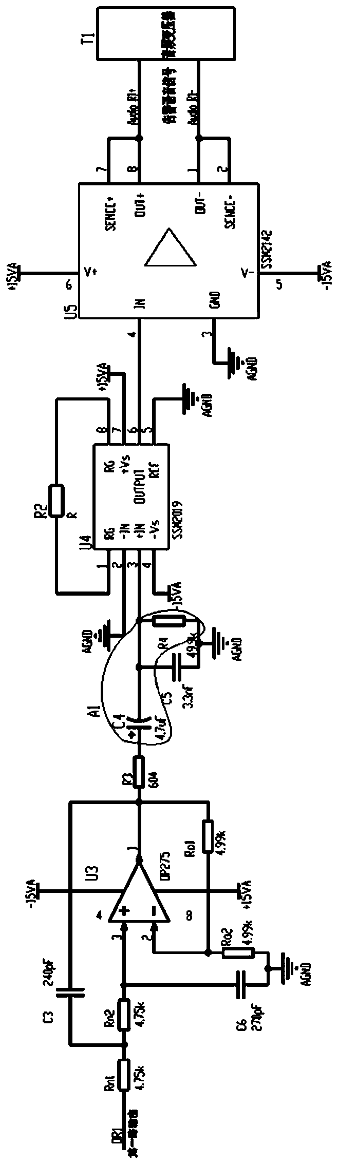 Multi-channel output alarm voice circuit of near-earth alarm system