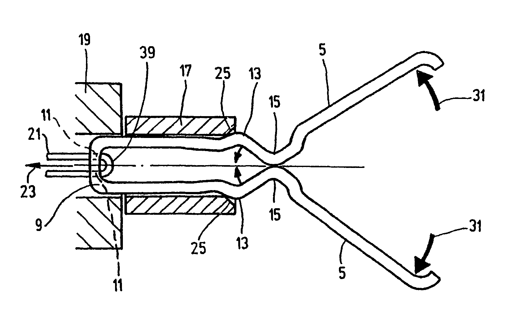 Method and device for the endoscopic application of self-closing medical clips