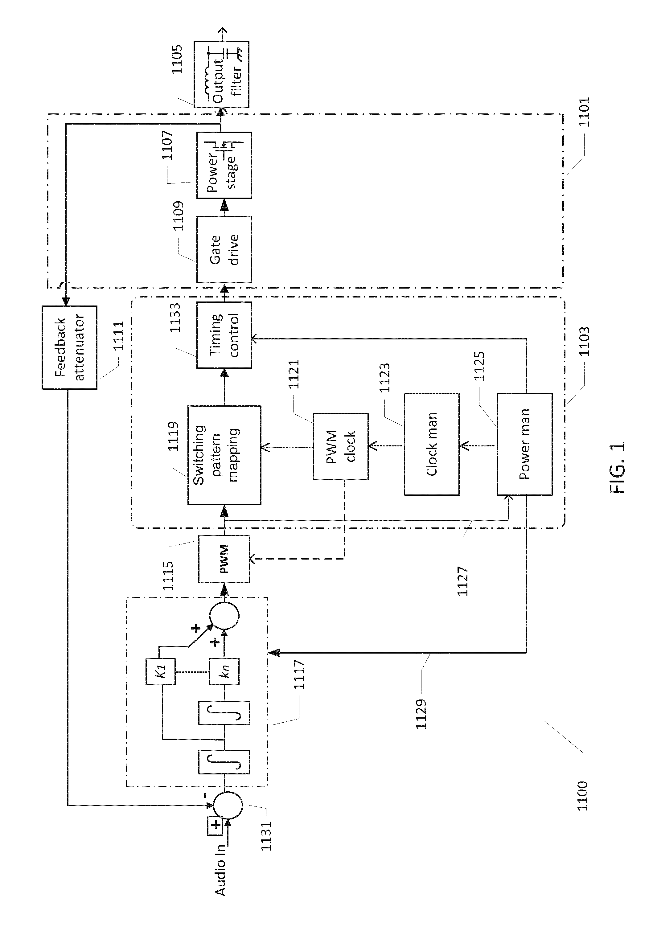 Class d audio amplifier with adjustable loop filter characteristics