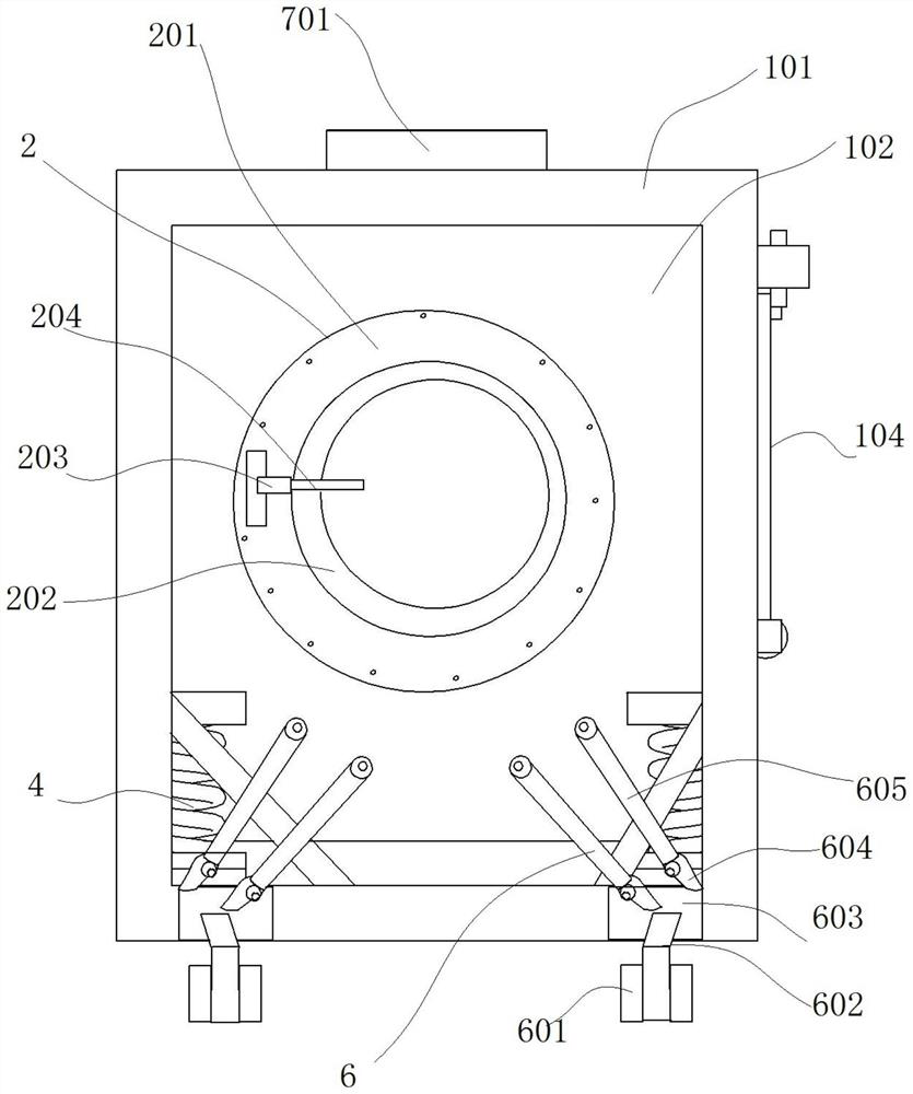 Isolation washing device capable of discharging materials from side inlet and front outlet