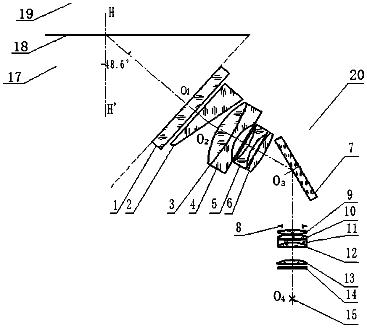 An underwater optical device for imaging near sea level and air targets