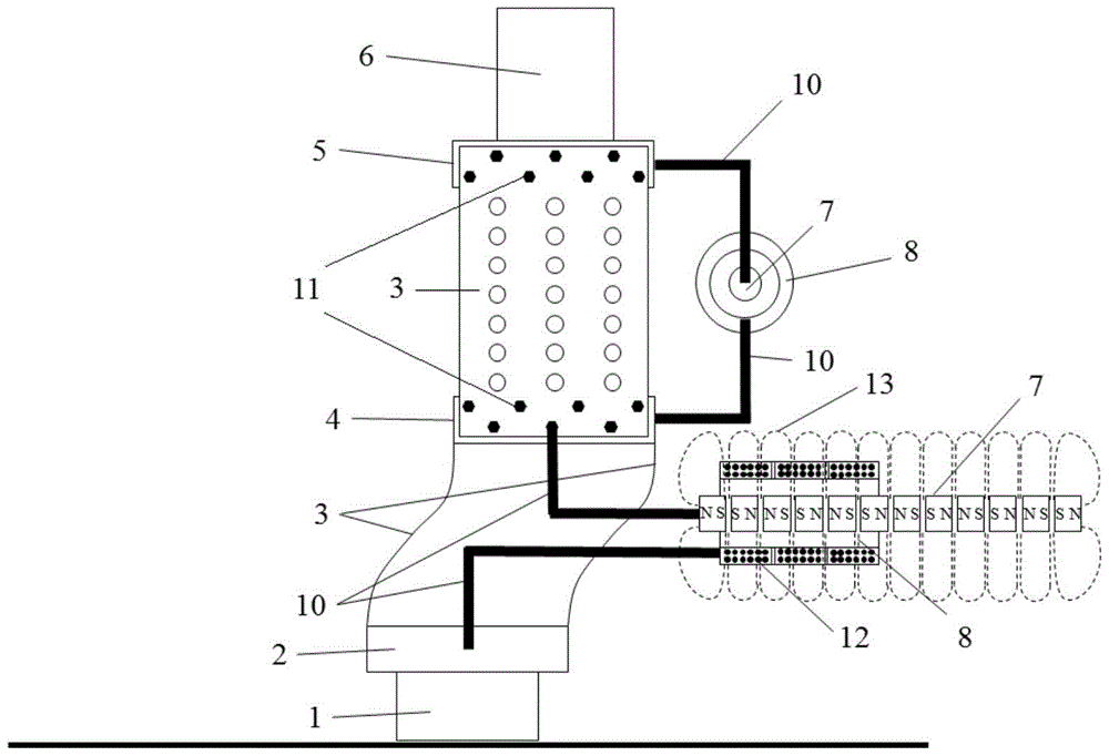 A flow-induced vibration power generation device based on a deformable double-layer permeable box-shaped support