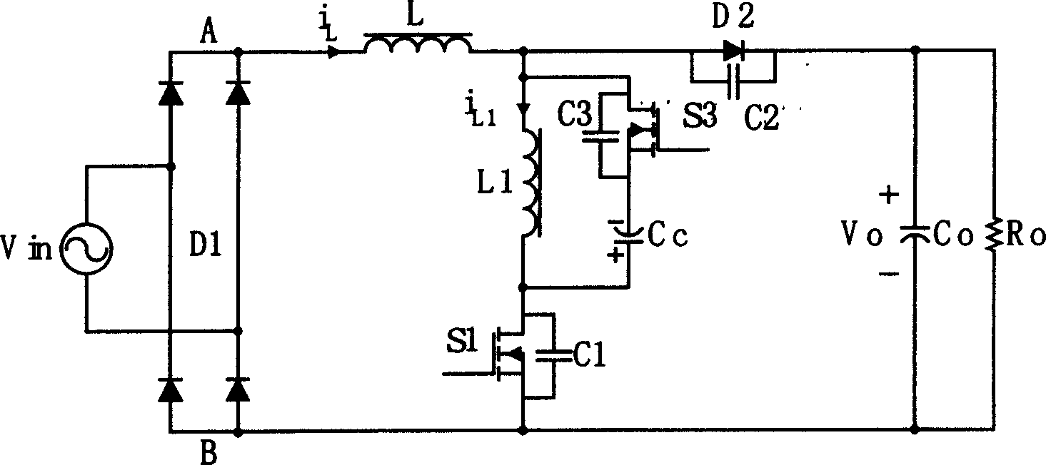 Composite active clamped single-phase A.C-D.C power factor correction transformer