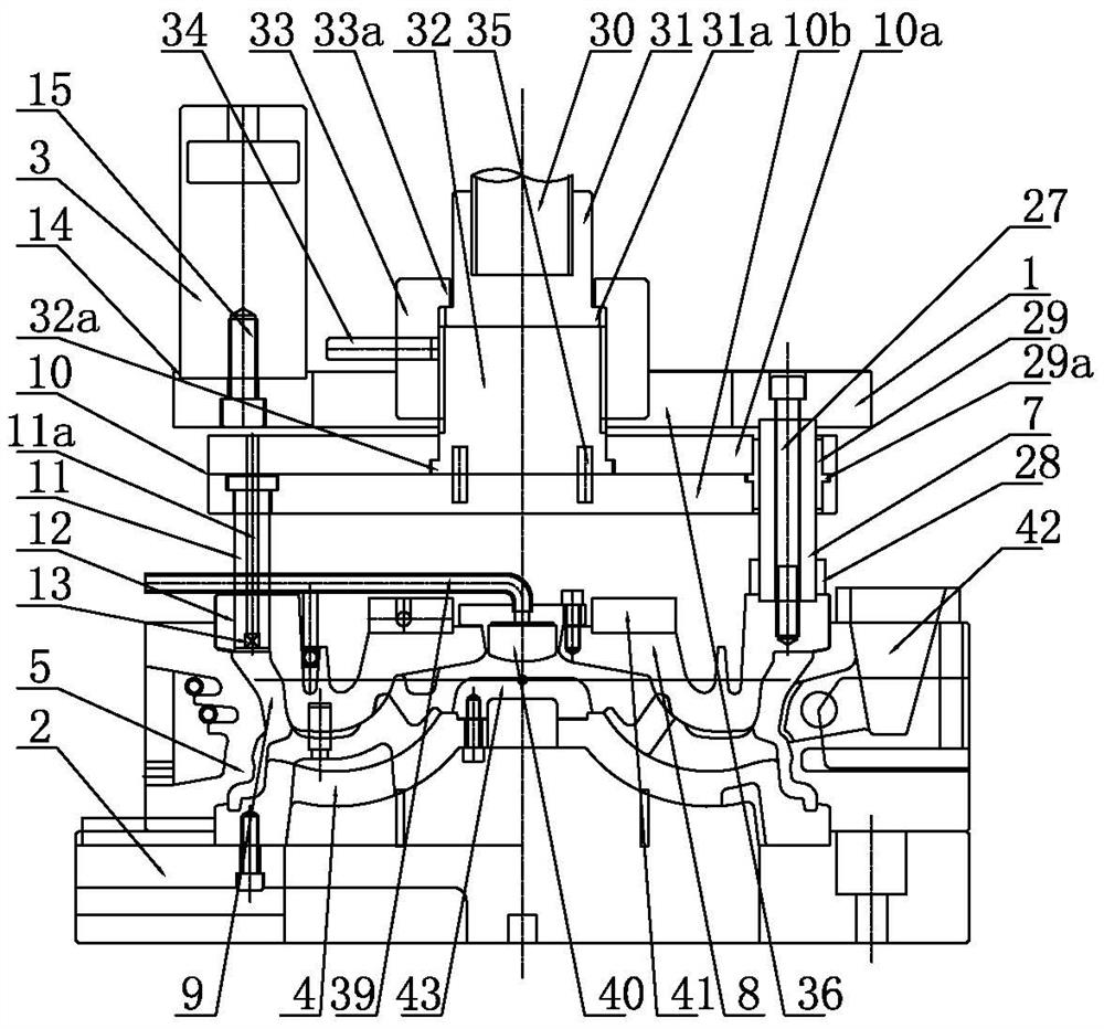 Hub gravity casting four-opening pressurizing die