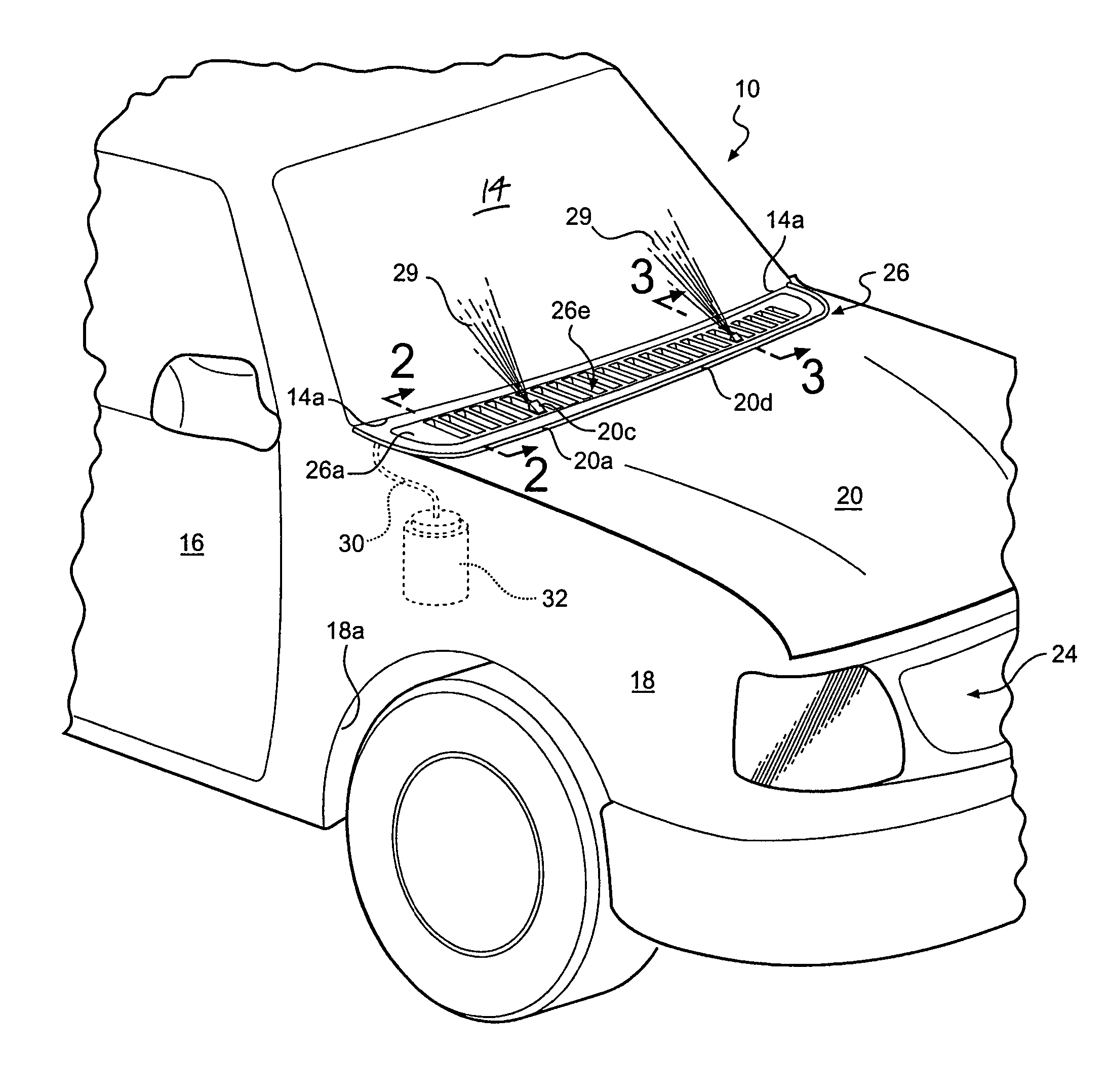 Cowl grille structure with integral washer fluid channel