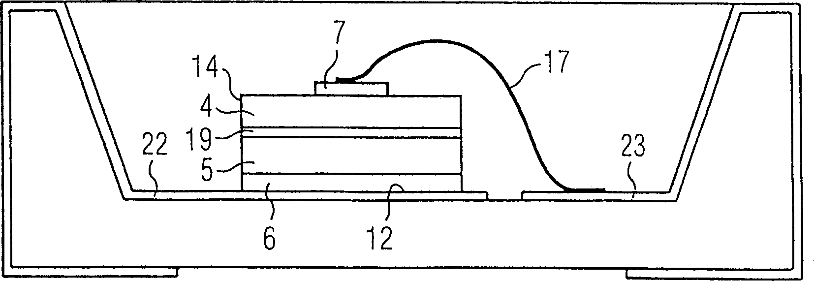 Light-emitting-diode chip comprising sequence of GAN-based epitaxial layers which emit radiation, and method for producing same