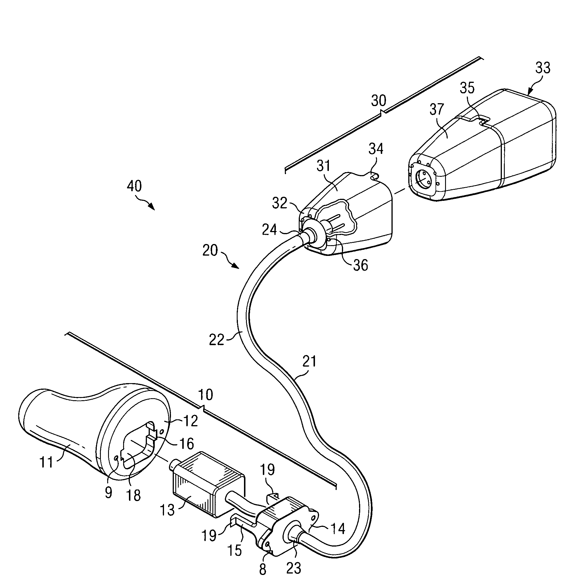 BTE/CIC auditory device and modular connector system therefor