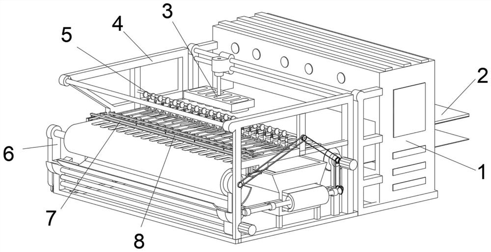 Automatic discharging and excess material winding synchronous device for insole production