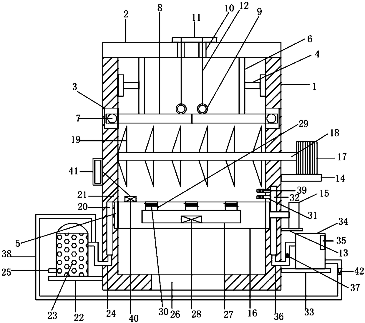 Antibacterial deodorizing device for treating municipal waste and operation process thereof