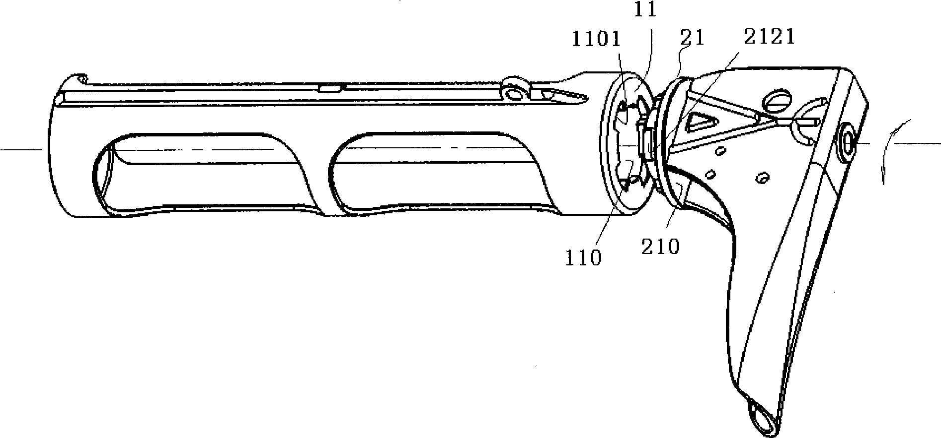 Assembling structure of handle and body of glue spraying gun