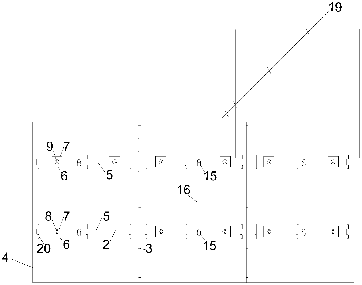 Template system for retaining wall and construction method for retaining wall