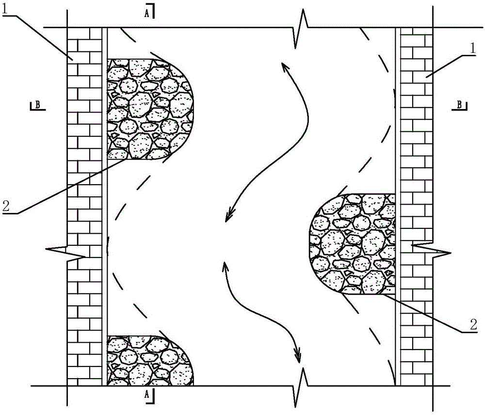 Staggered-foot beam-shaped ecological river course between tidal river sections