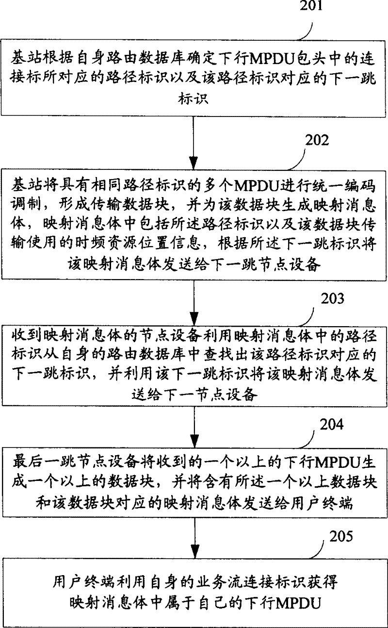 Multi-hop wireless relay communication system and download data transmission method and device