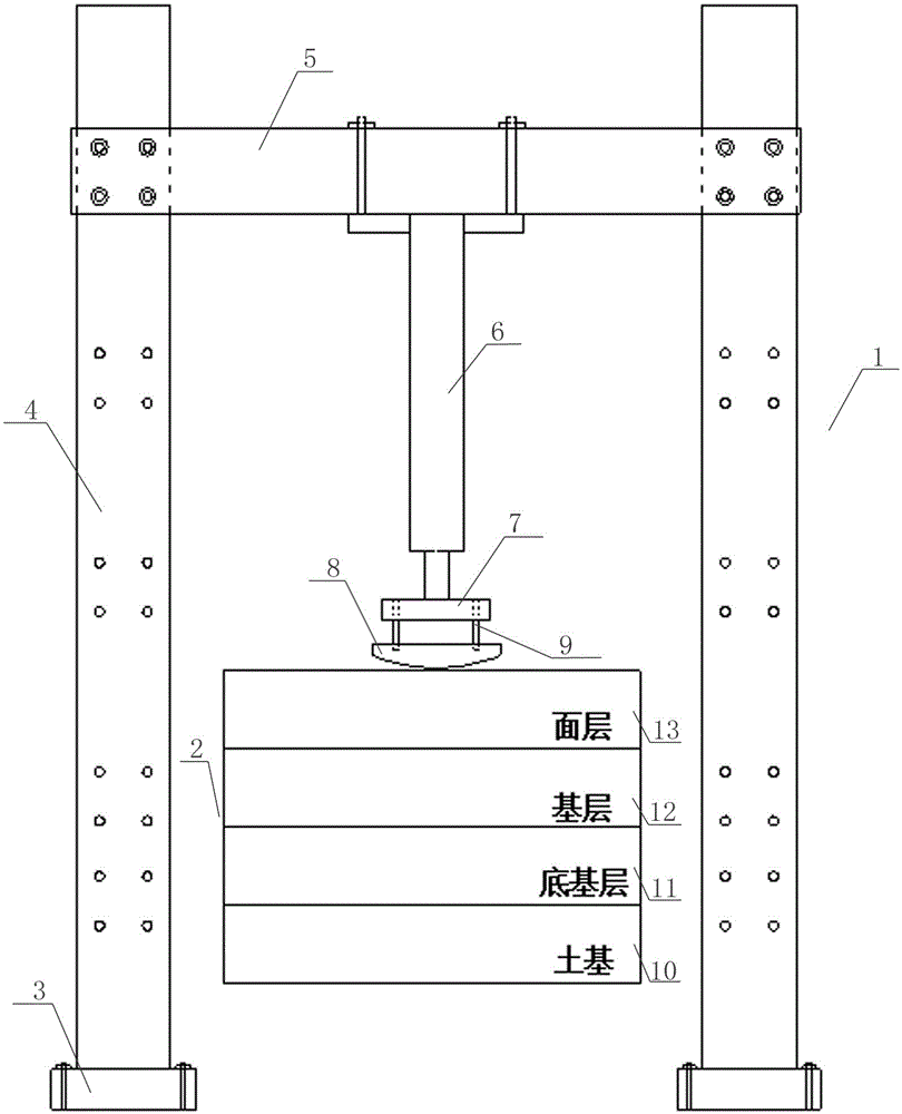 Fatigue test device and fatigue test method for equal-thickness pavement structure on basis of MTS