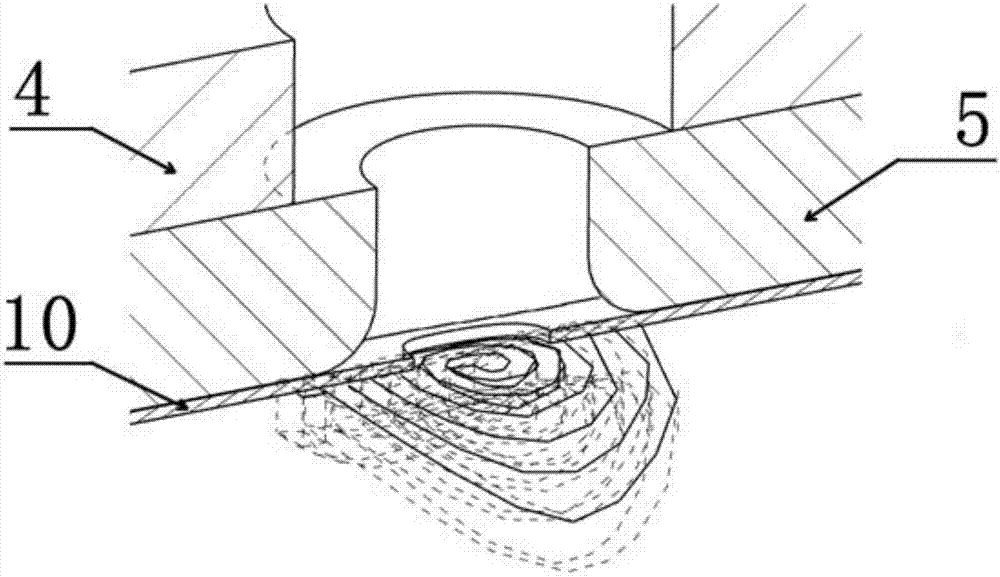 Electromagnetic lateral edge turning device and method for pipe with preformed hole