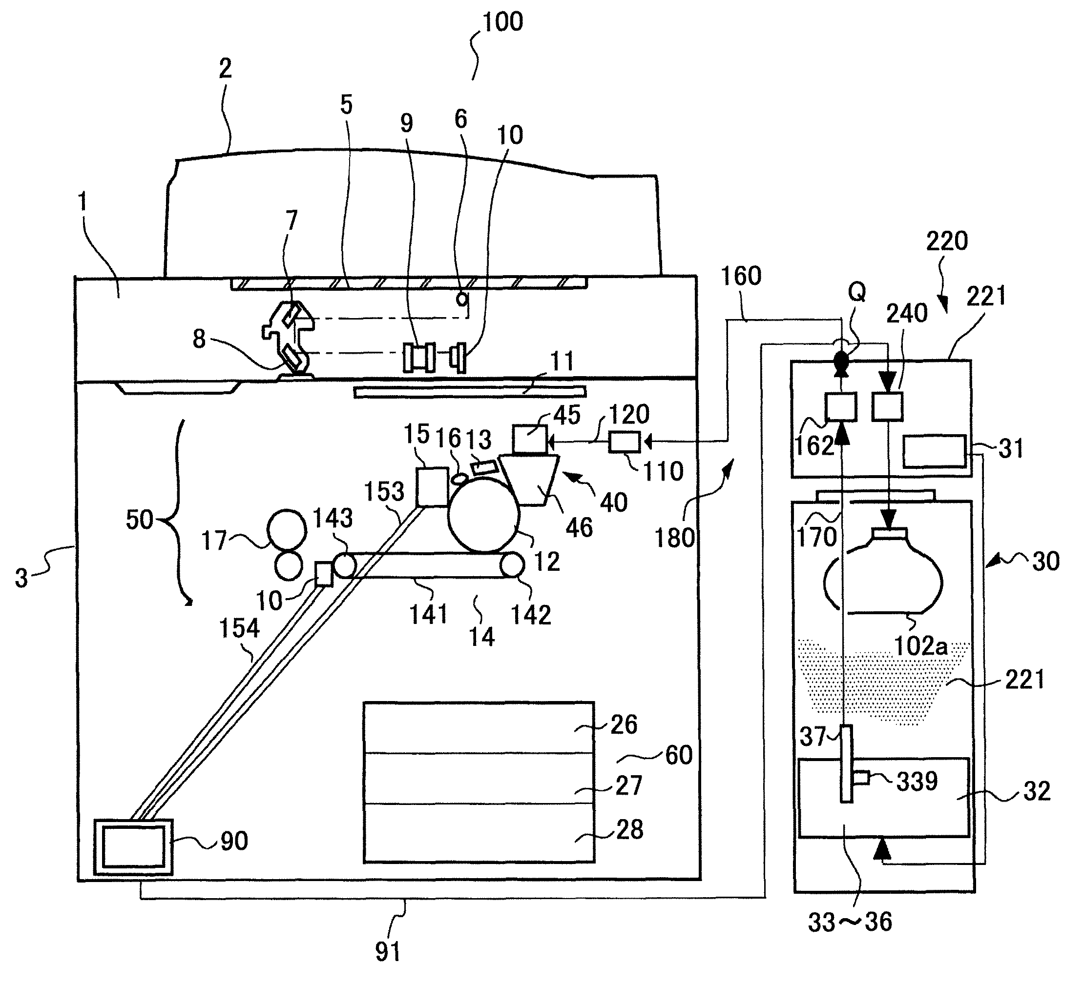 Image forming device, powder supply device, and powder storing unit including a gas supplying unit