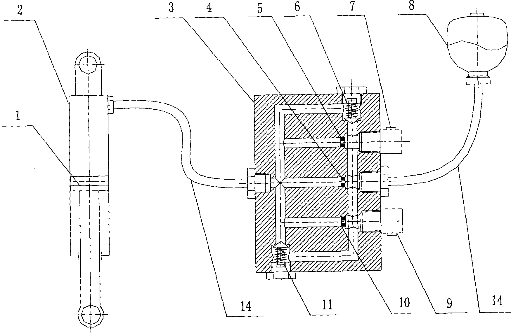 External electromagnetic valve type three-stage damping adjustable hydro-pneumatic suspension for electric control