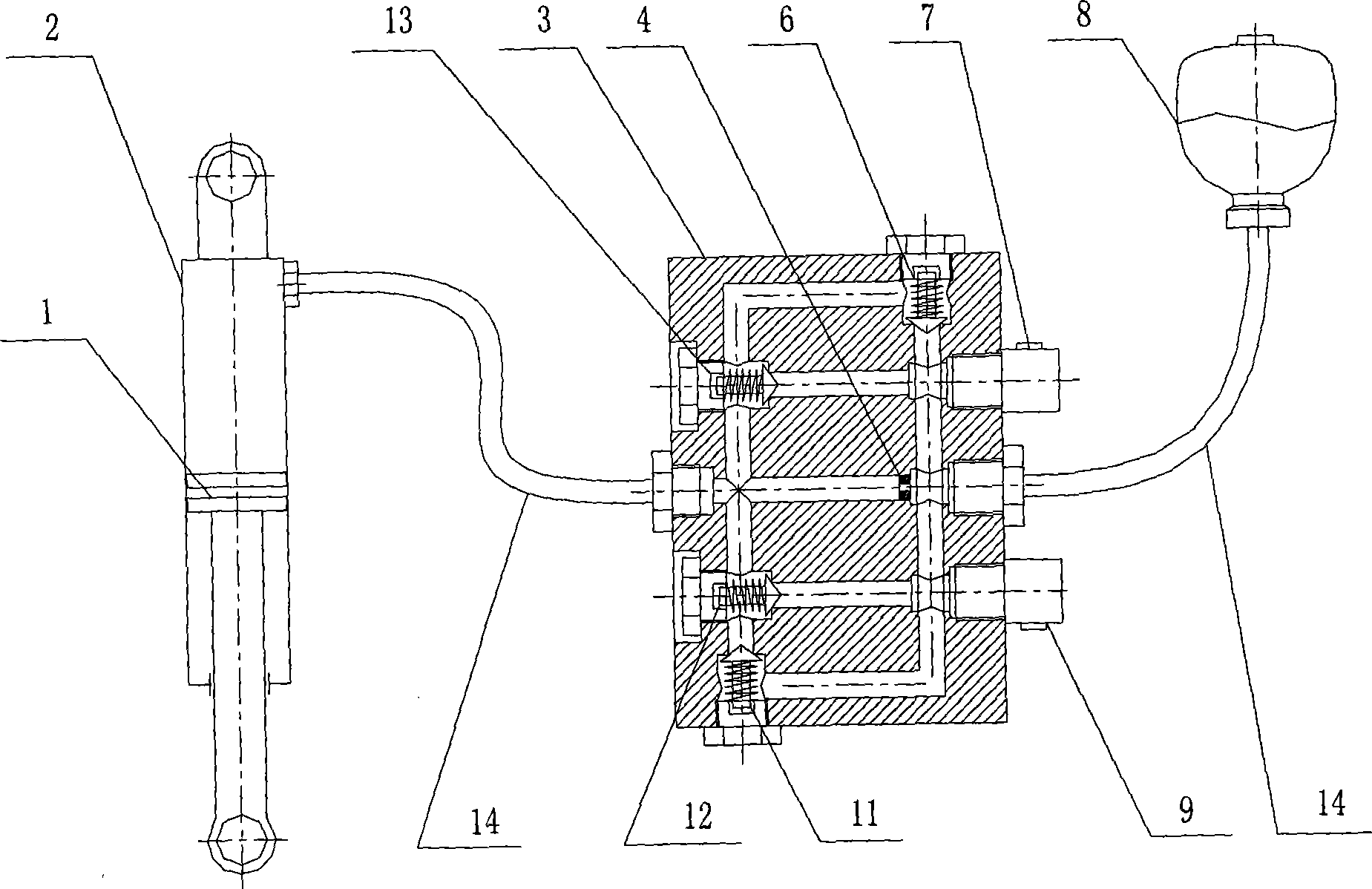 External electromagnetic valve type three-stage damping adjustable hydro-pneumatic suspension for electric control