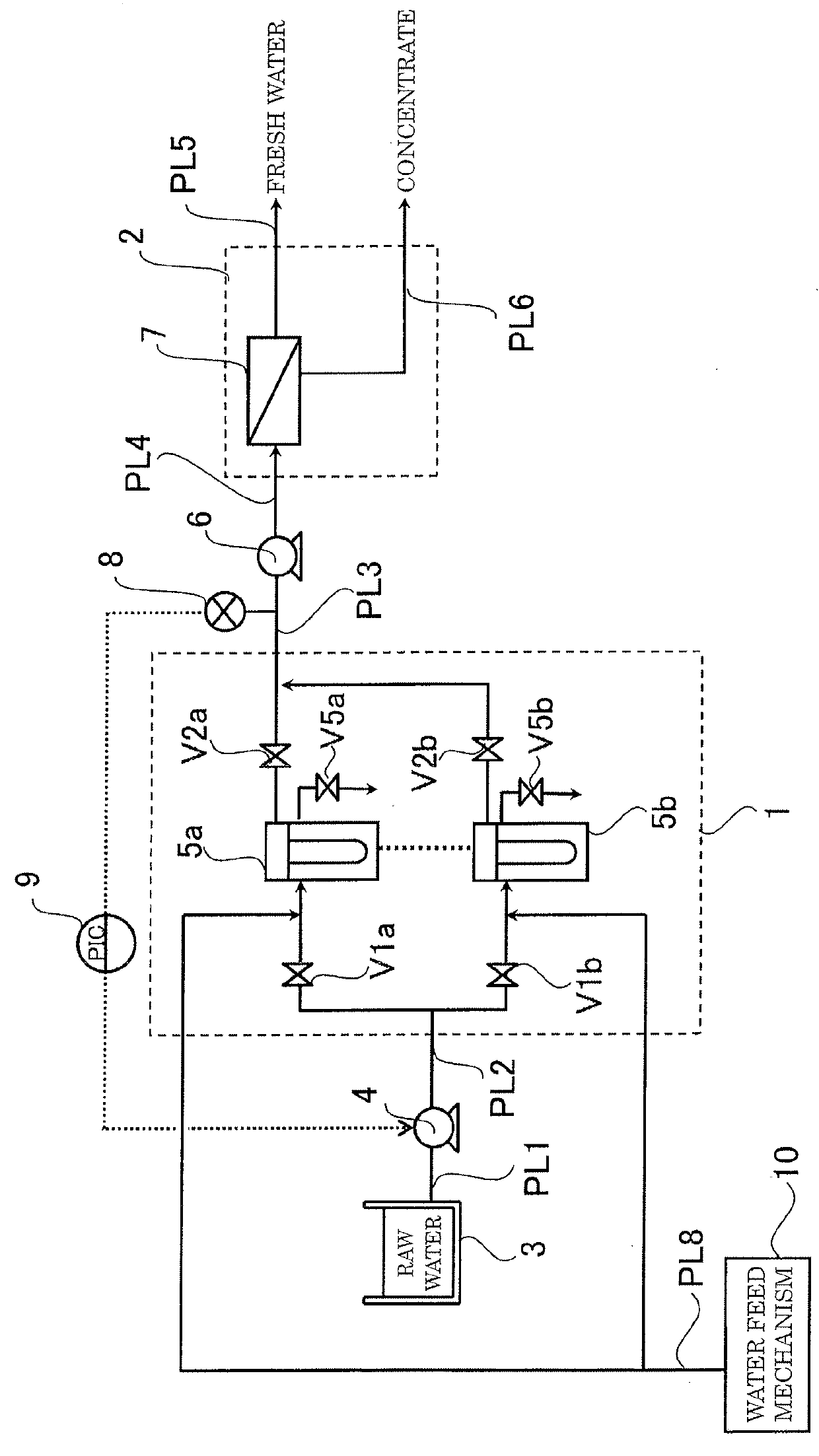 Fresh water production device and method for operating fresh water production device