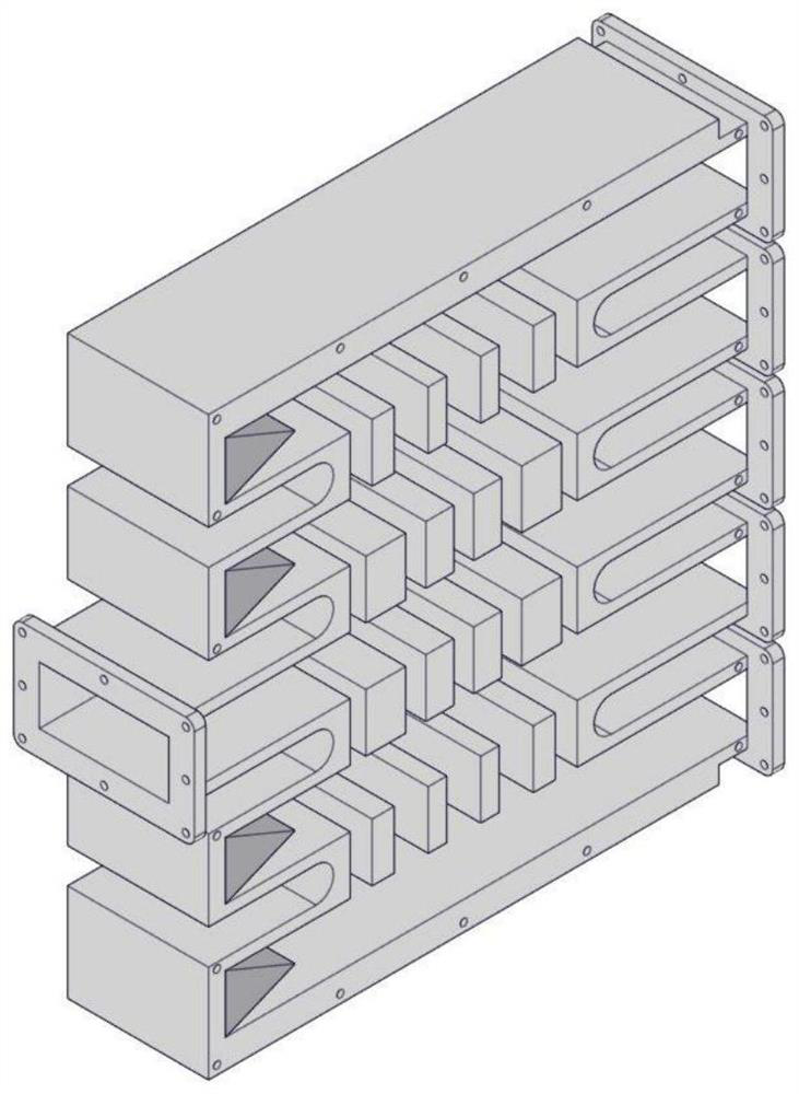 Multi-path waveguide power combiner based on E-surface porous expansion coupling structure